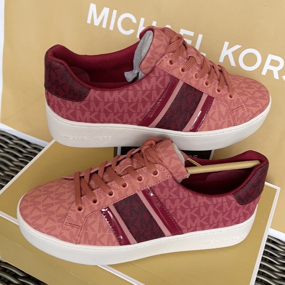 Michael Kors Poppy Stripe Lace Up MK Signature SM 49F1POFS2B Berry Multi WMNS - Picture 12 of 16